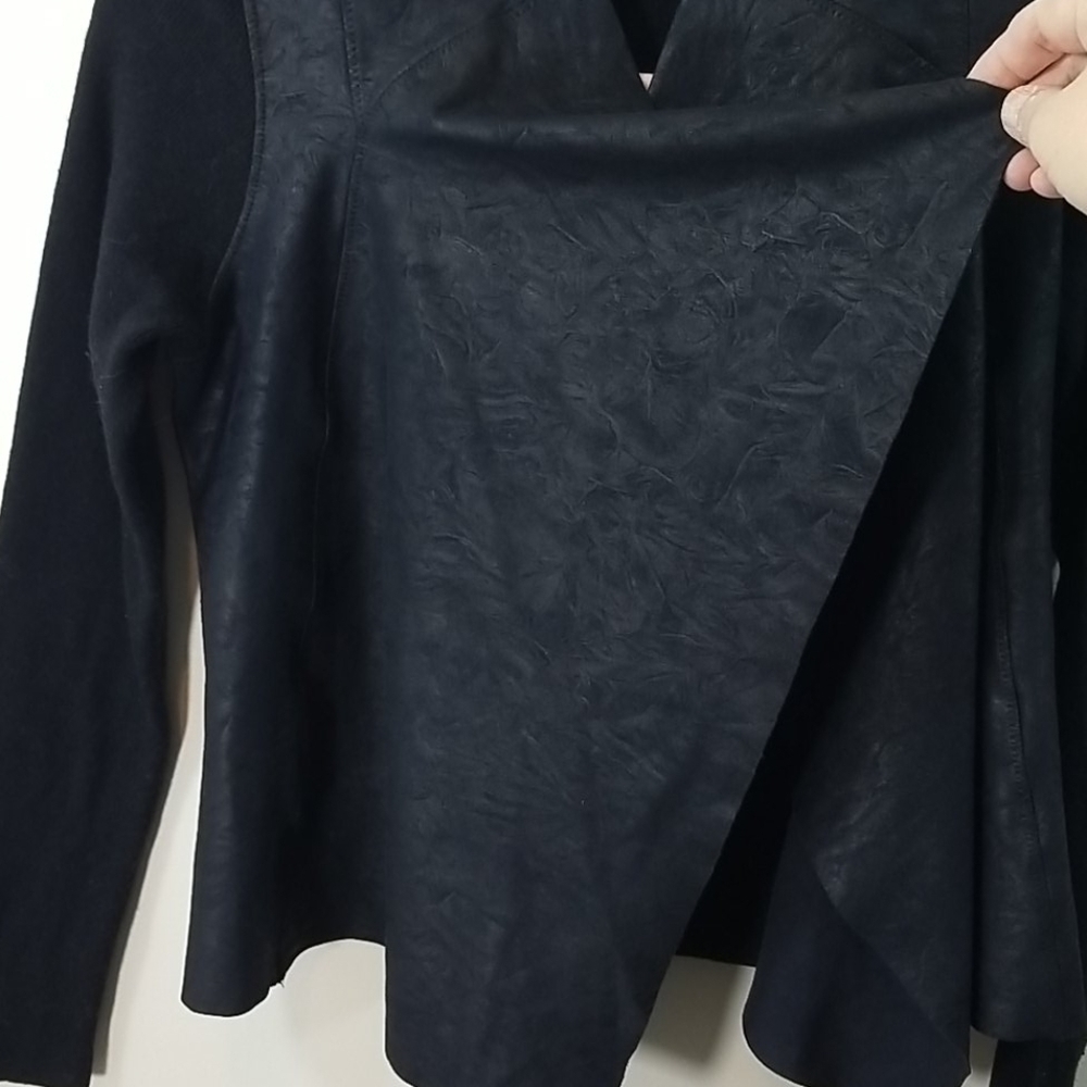 T TAHARI Black Faux Leather Suede Open Front Waterfall Jacket XS - Picture 5 of 10